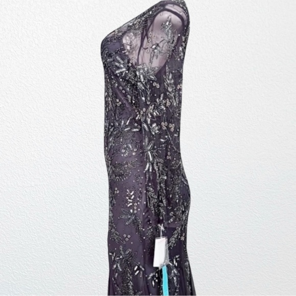 NEW Camille La Vie Long Sleeve Beaded V-Neck Godet Dress Gunmetal Gray SZ 10 - Picture 8 of 13